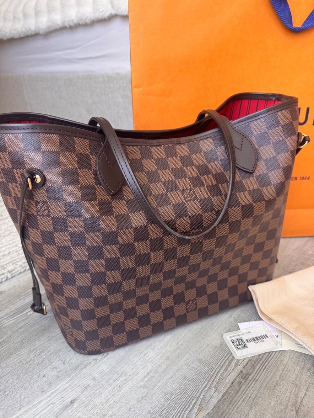 Louis Vuitton Neverfull MM Brown  with Red Interior